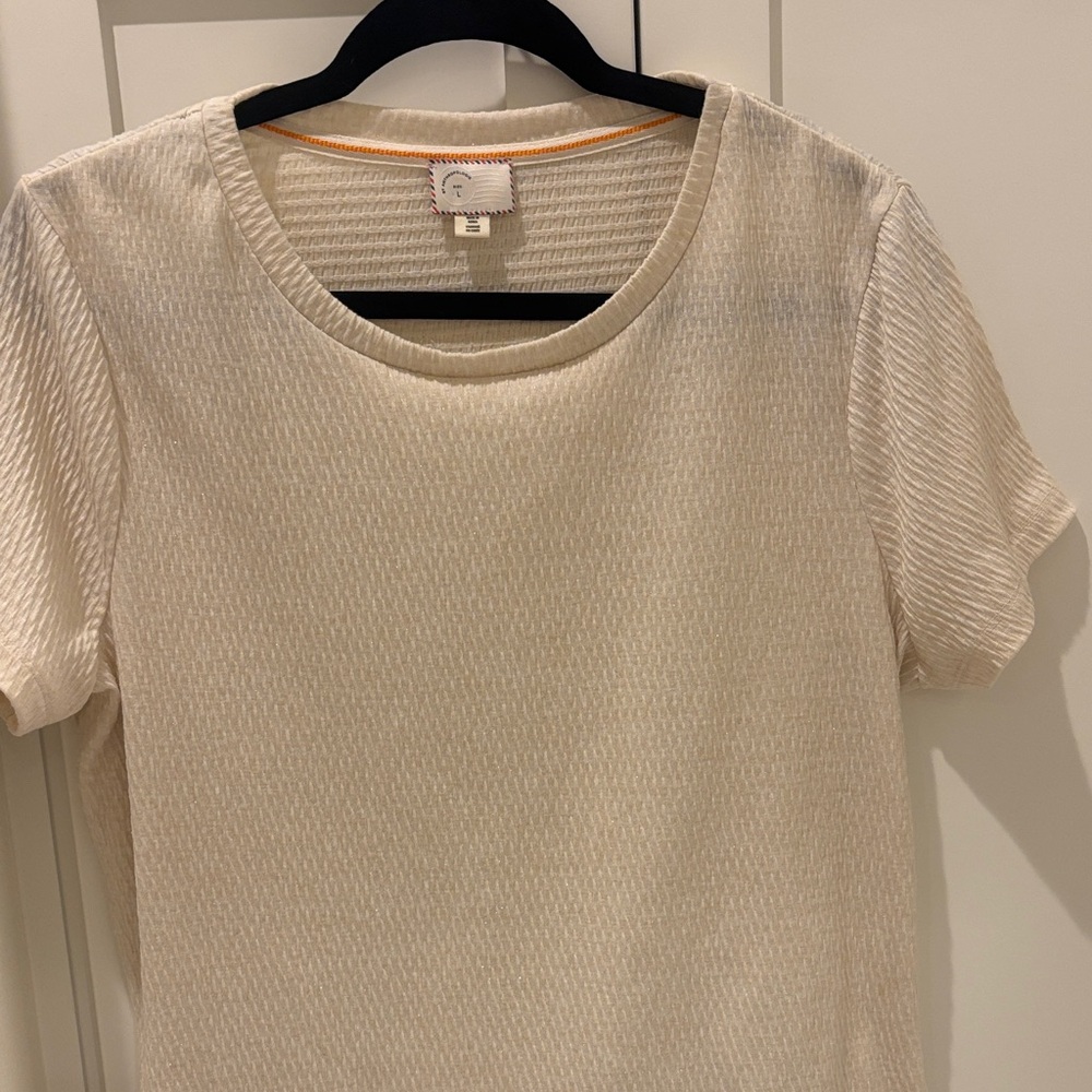 Anthropologie Cream Short-Sleeve Textured Tee
